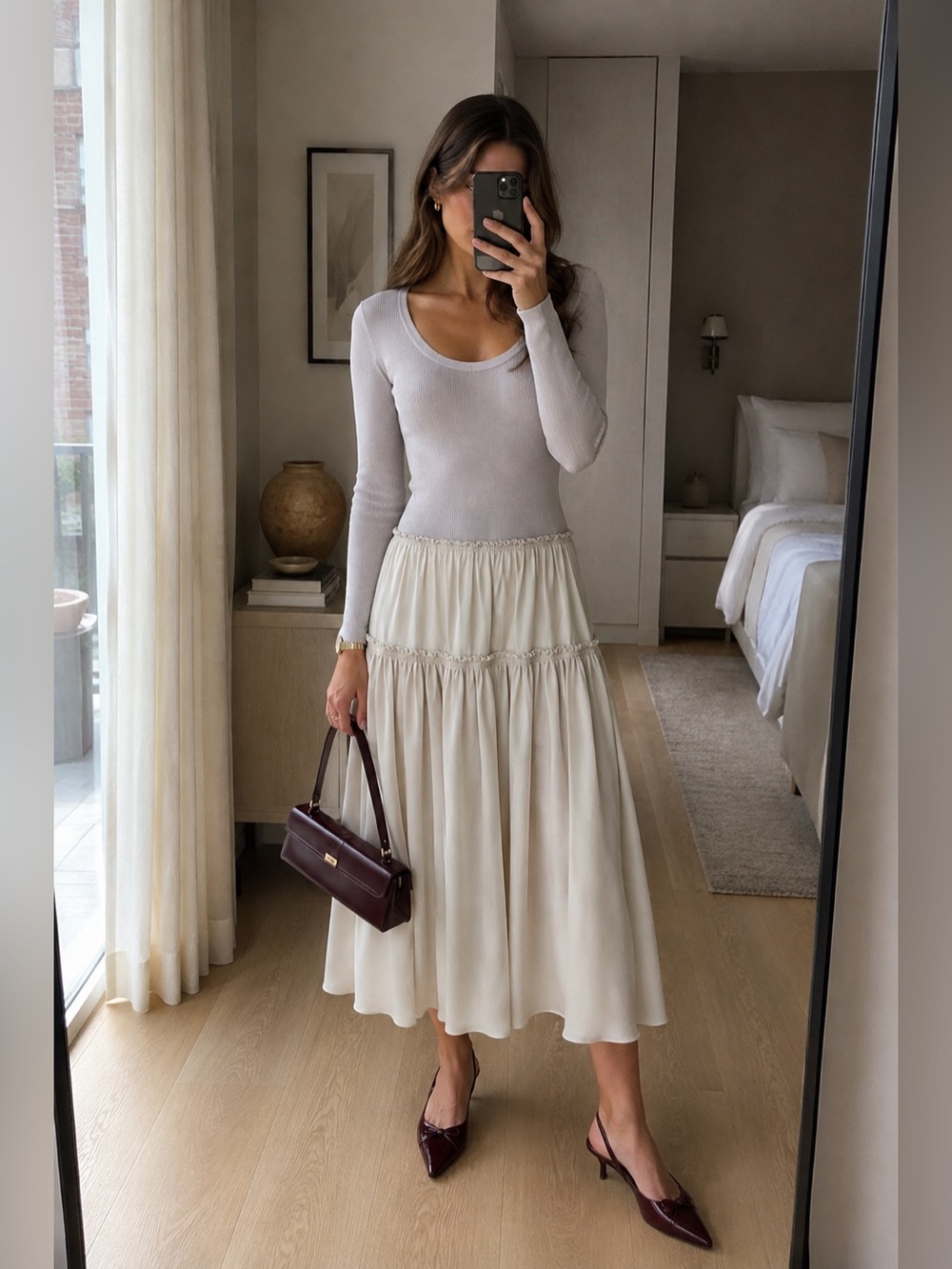 Theory Project Lucas Ossendrijver Wool Blend Satin Tiered Midi Dress Grey TP NWT